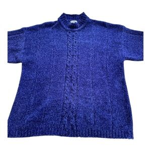 Jessica Sport Sweater Vintage Plus Size Chenille Mock Neck Cable Front - Size 18